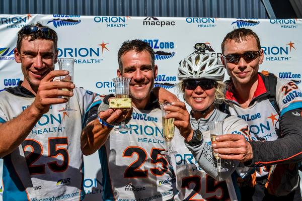 Petry Sykora, Jim Cotter, Sia Svenson and Milan Brodina at the 2013 finishline.